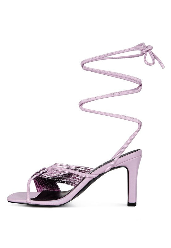 XUXA Metallic Tie Up Block Heel Sandals