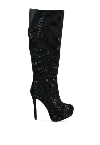 NEBULA Rhinestone Embellished Stiletto Calf Boots