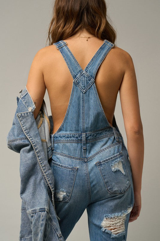 Heavy Distressed Straight Fit Overalls