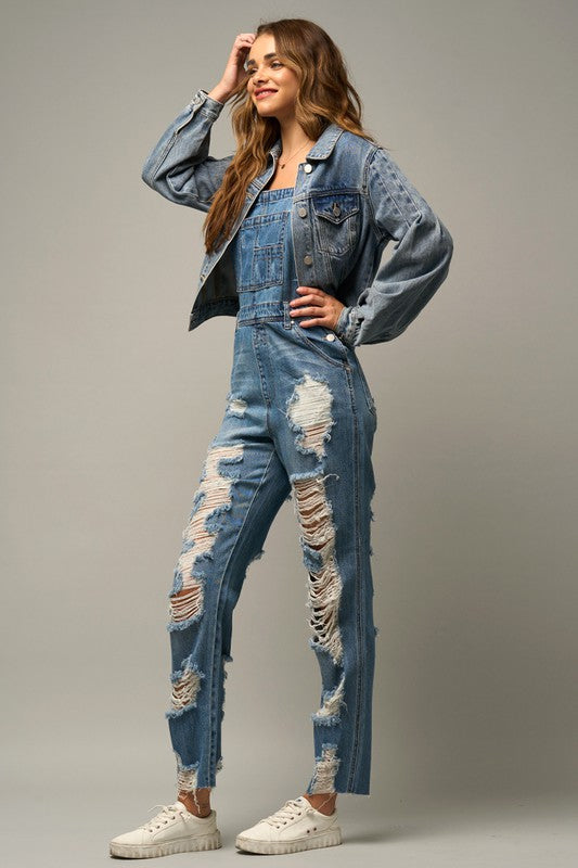 Heavy Distressed Straight Fit Overalls