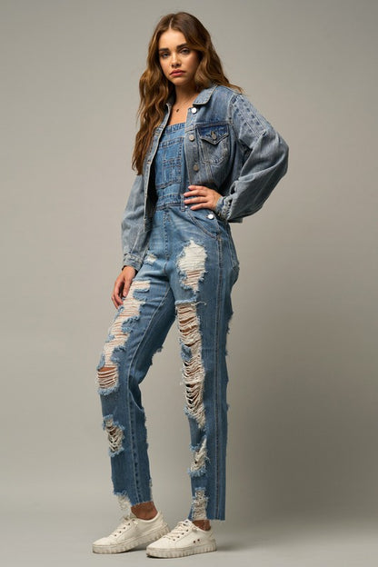 Heavy Distressed Straight Fit Overalls