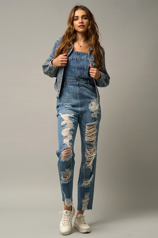 Heavy Distressed Straight Fit Overalls