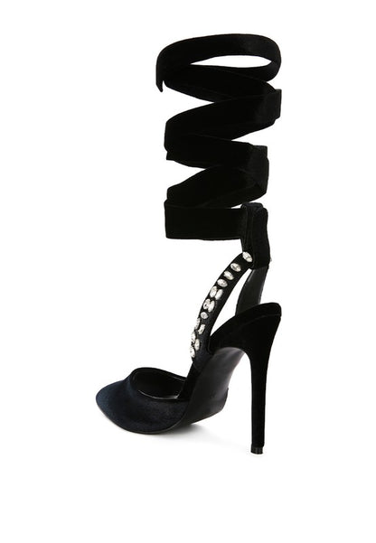 WALLIS Velvet Diamante Tie Up High Heel Sandals