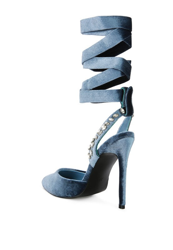 WALLIS Velvet Diamante Tie Up High Heel Sandals