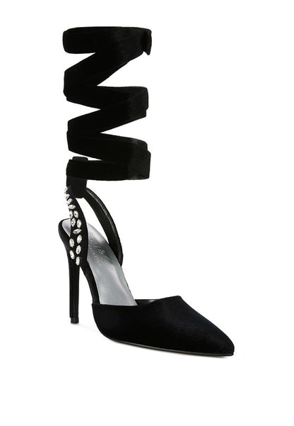 WALLIS Velvet Diamante Tie Up High Heel Sandals