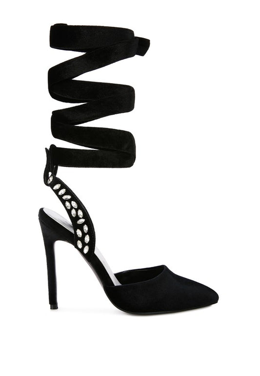 WALLIS Velvet Diamante Tie Up High Heel Sandals