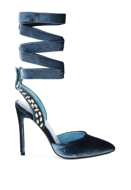 WALLIS Velvet Diamante Tie Up High Heel Sandals