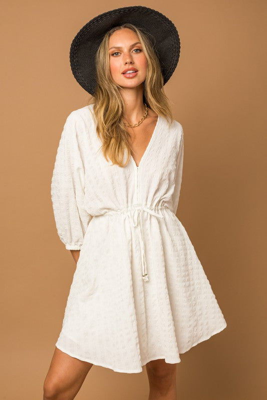 Gilli Blouson Seersucker Batwing Dress