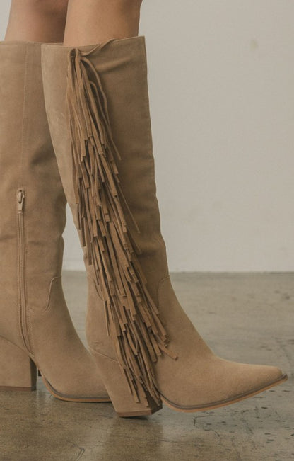 OUT WEST Suede Knee-High Fringed Boots