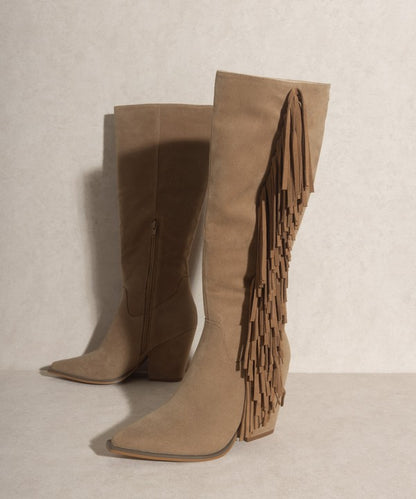 OUT WEST Suede Knee-High Fringed Boots