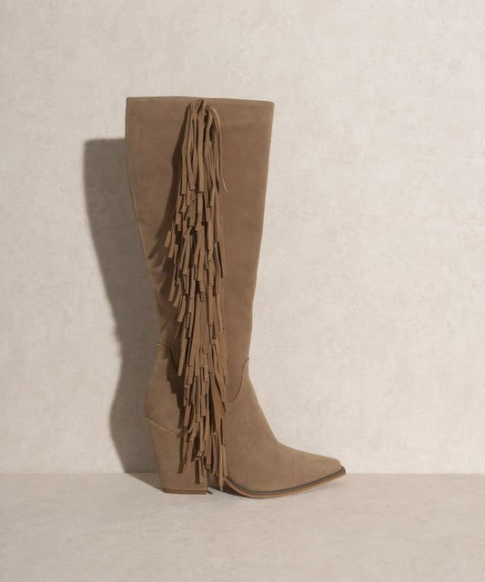 OUT WEST Suede Knee-High Fringed Boots