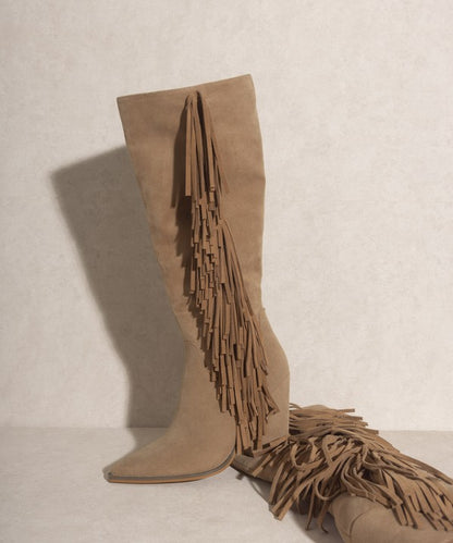 OUT WEST Suede Knee-High Fringed Boots