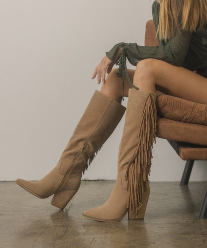 OUT WEST Suede Knee-High Fringed Boots