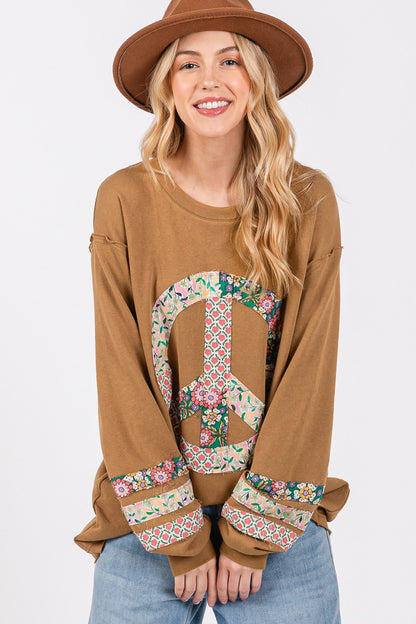 SAGE + FIG Floral Peace Applique Patch Top