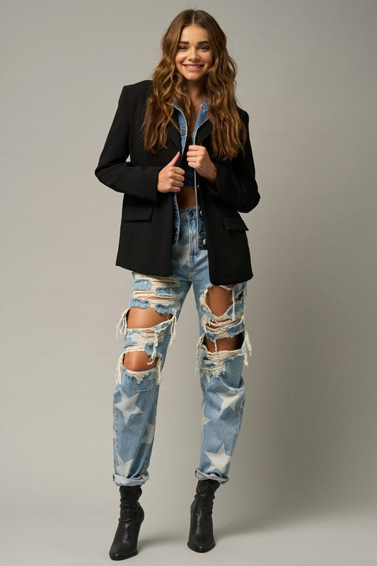 Star Print Slouch Jeans