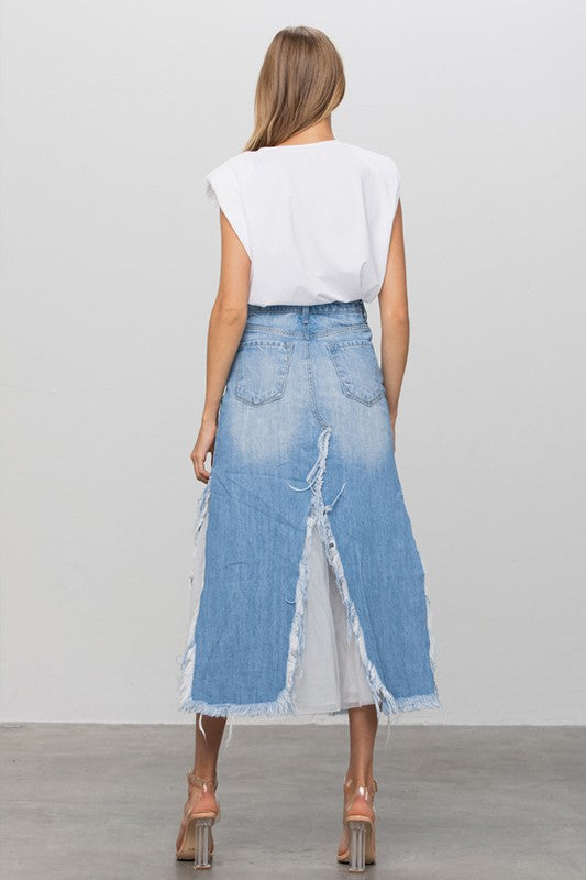 Denim Mesh Combo Skirt