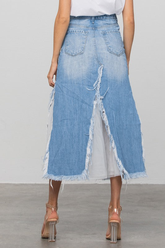 Denim Mesh Combo Skirt