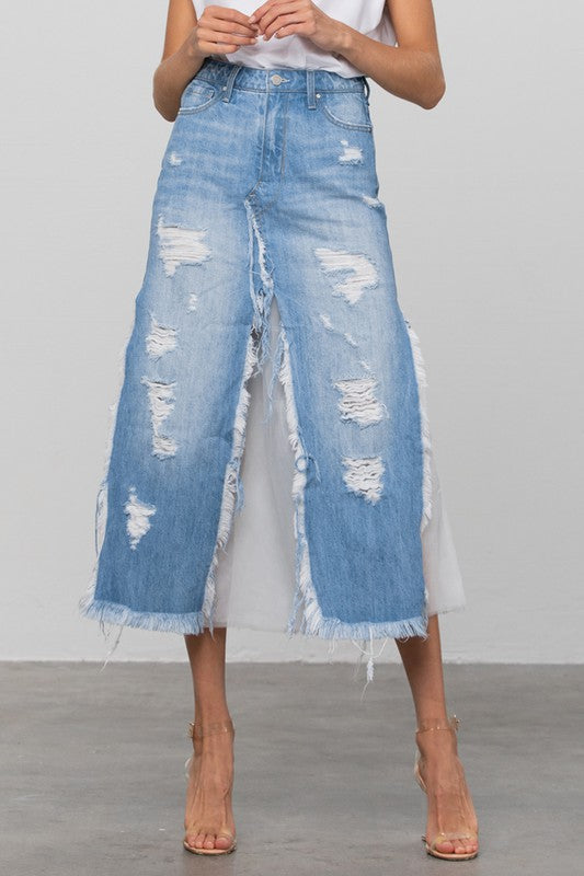 Denim Mesh Combo Skirt