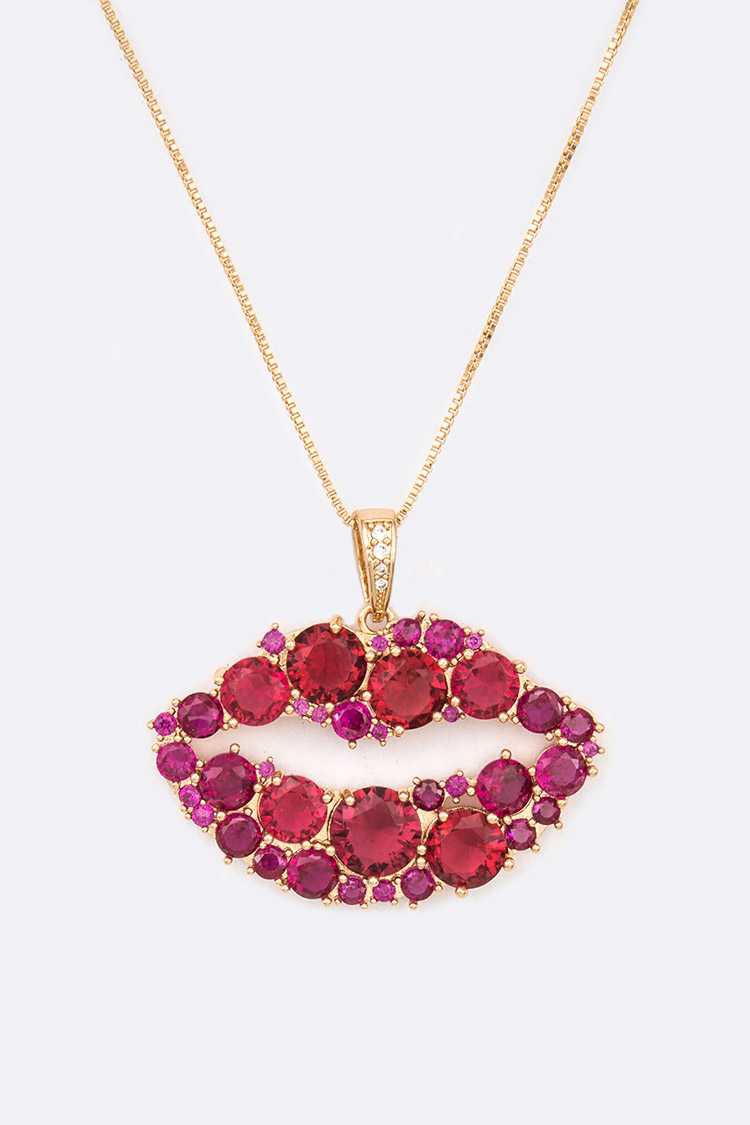 Cubic Zirconia Kiss Lips Pendant Necklace