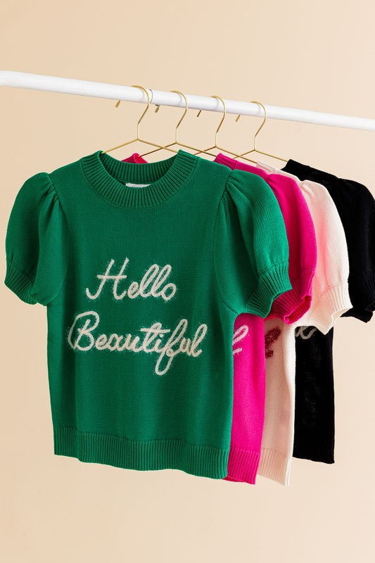 Gilli Hello Beautiful Short Sleeve Sweater