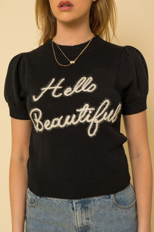 Gilli Hello Beautiful Short Sleeve Sweater