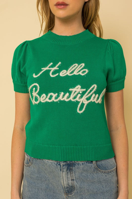 Gilli Hello Beautiful Short Sleeve Sweater