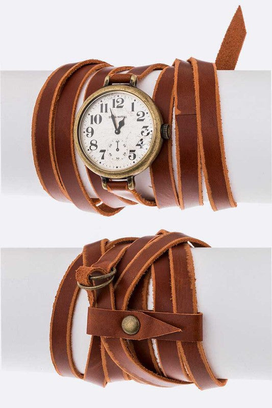 Leather Wrap Around Bracelet Fashion Watch