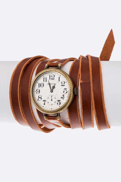 Leather Wrap Around Bracelet Fashion Watch