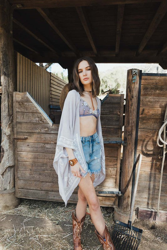 Floral Embroidered Kimono