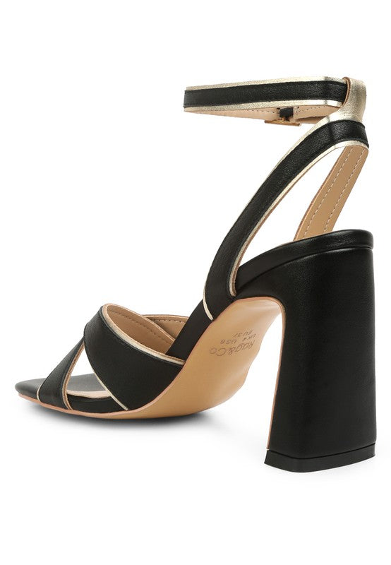 HEERI Metallic Lined Slim Block Heel Sandals