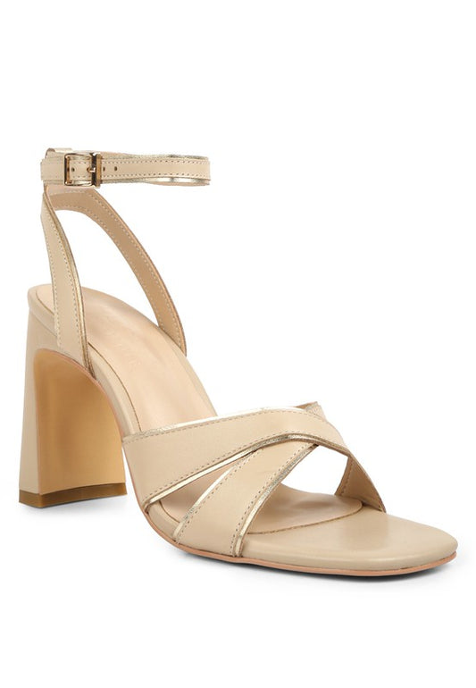 HEERI Metallic Lined Slim Block Heel Sandals