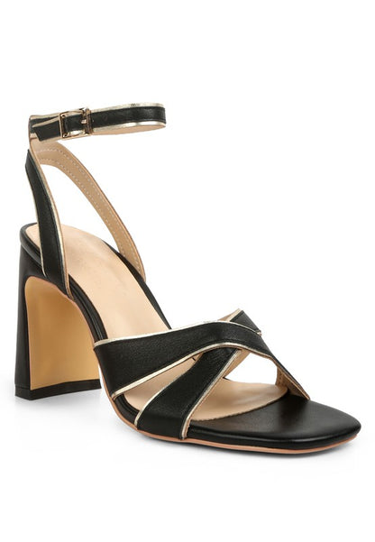 HEERI Metallic Lined Slim Block Heel Sandals