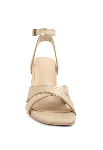 HEERI Metallic Lined Slim Block Heel Sandals