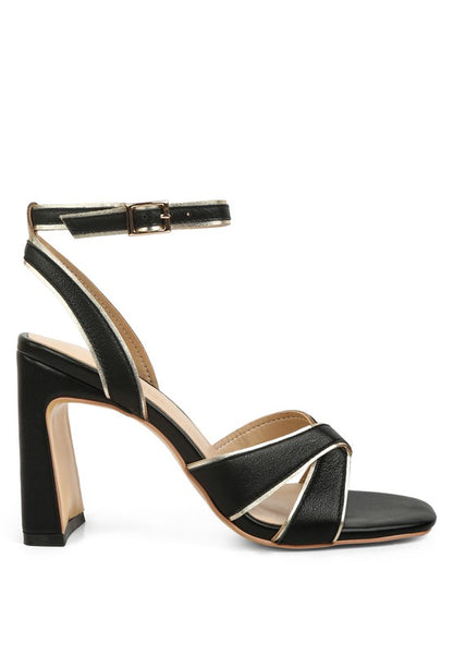 HEERI Metallic Lined Slim Block Heel Sandals