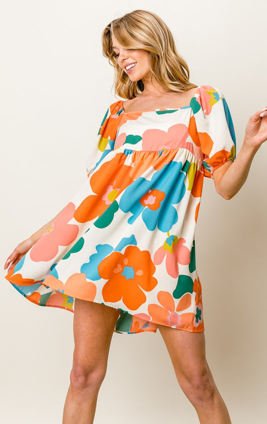 BiBi Floral Puff Sleeve Mini Dress