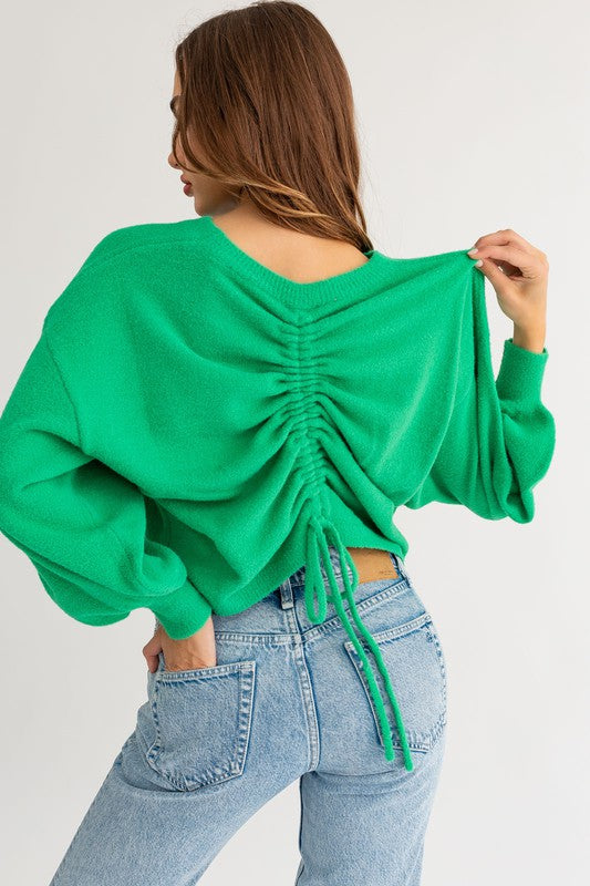 LE LIS Fuzzy Sweater with Back Ruching