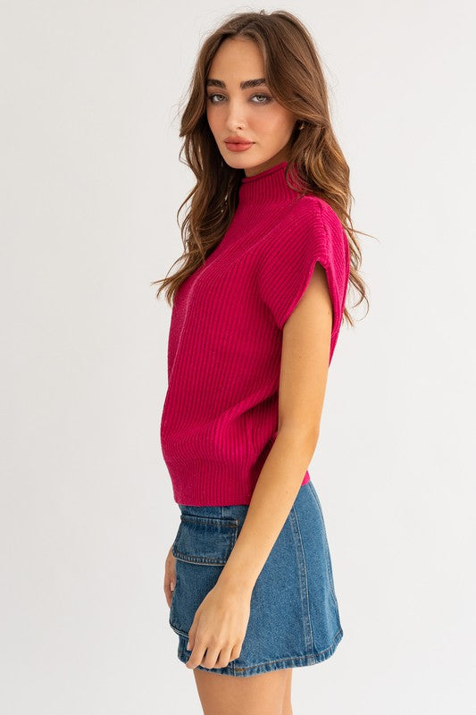 LE LIS Turtle Neck Power Shoulder Sweater