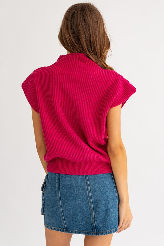 LE LIS Turtle Neck Power Shoulder Sweater