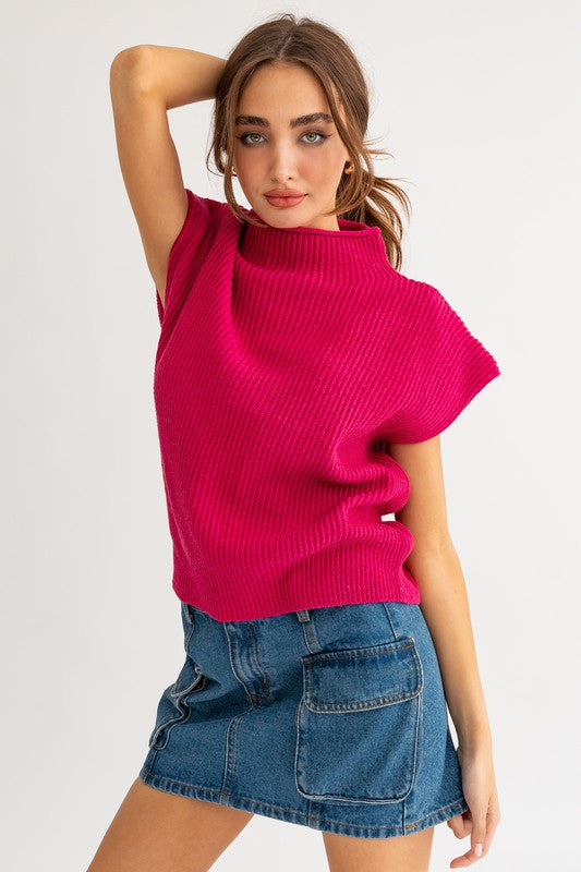 LE LIS Turtle Neck Power Shoulder Sweater