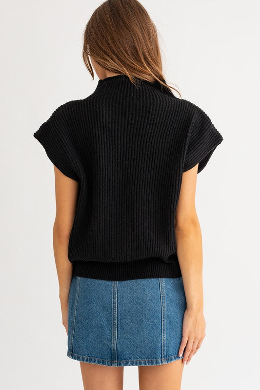 LE LIS Turtle Neck Power Shoulder Sweater