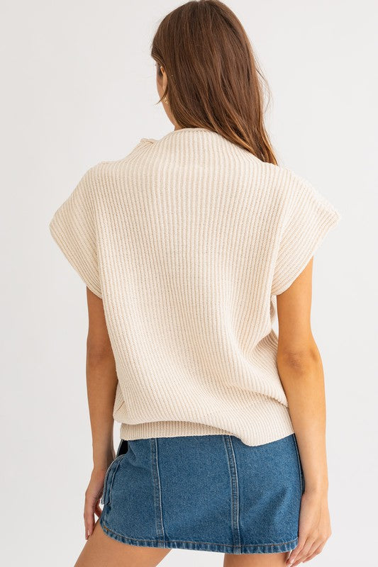 LE LIS Turtle Neck Power Shoulder Sweater