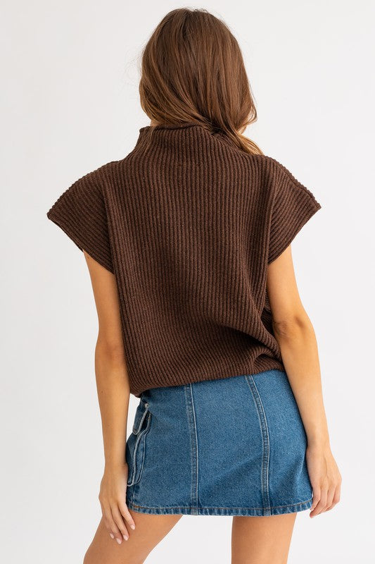 LE LIS Turtle Neck Power Shoulder Sweater