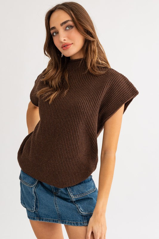 LE LIS Turtle Neck Power Shoulder Sweater