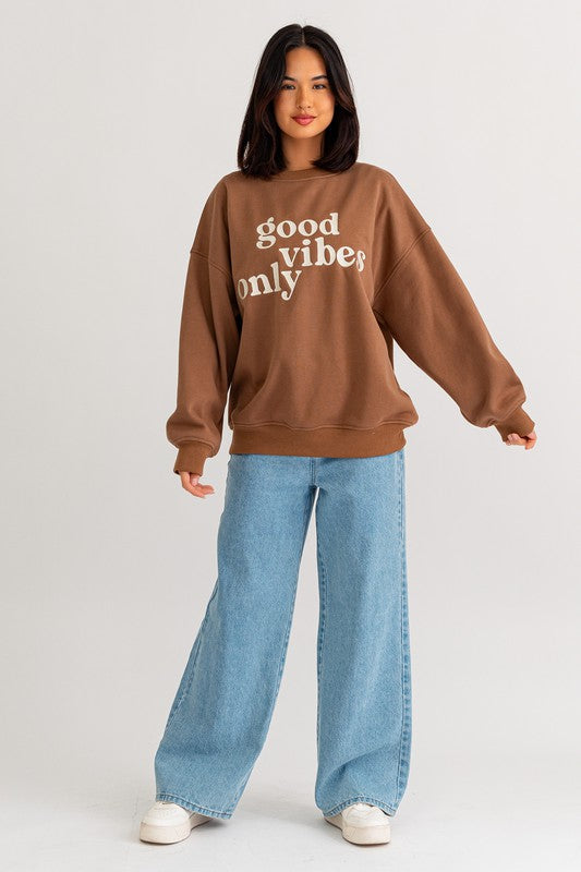 LE LIS Letter Embroidery Oversized Sweatshirt