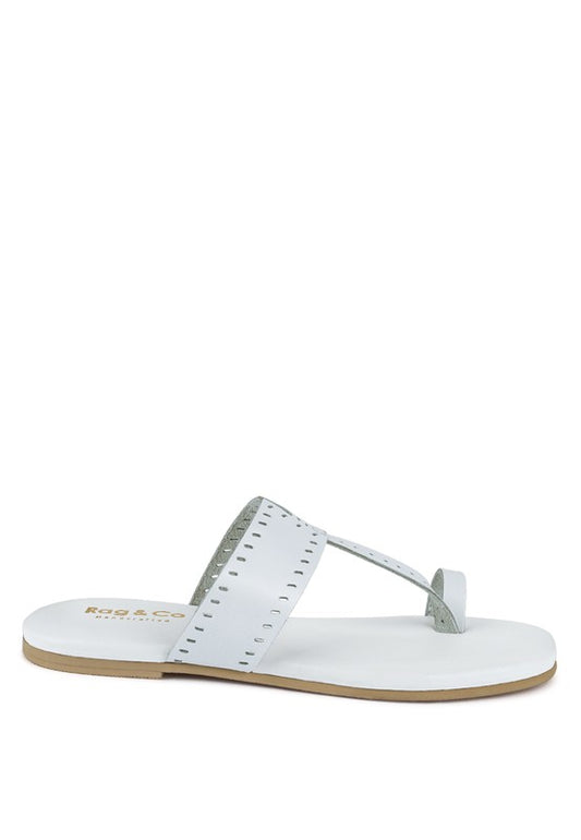 MILA Genuine Leather Toe Ring Thong Sandals