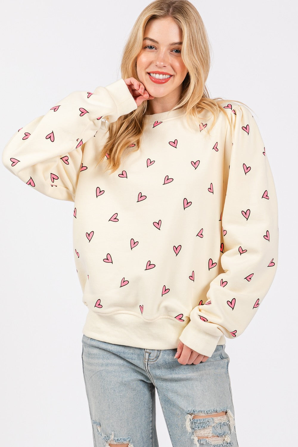 SAGE + FIG Heart Printed Contrast Sweatshirt