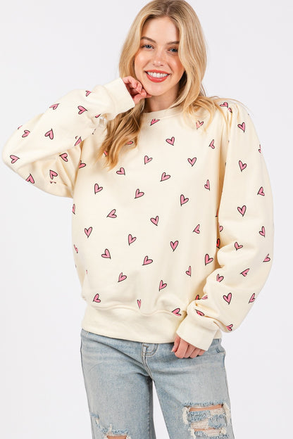 SAGE + FIG Heart Printed Contrast Sweatshirt