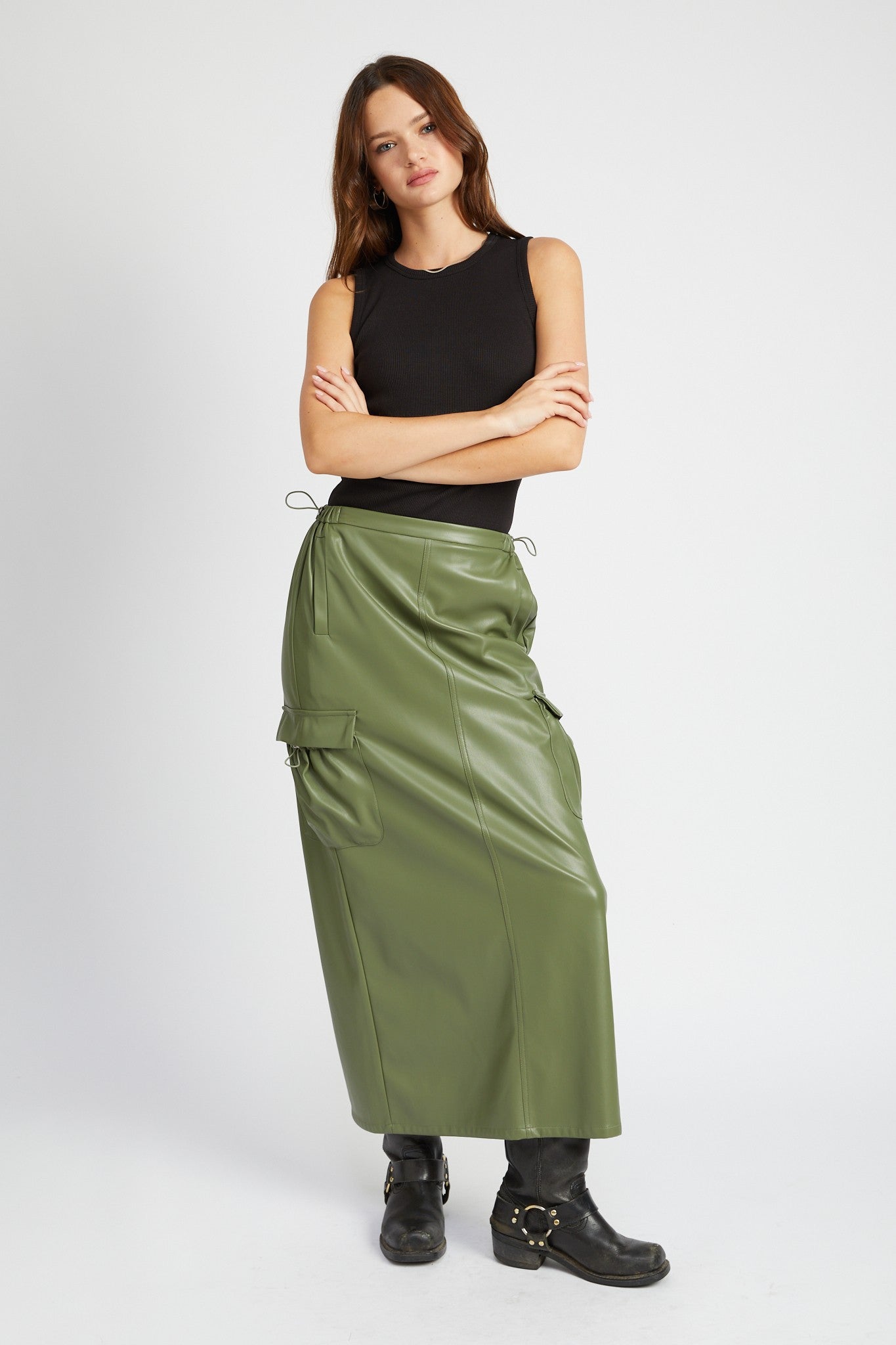 Leather Cargo Maxi Skirt