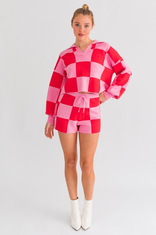 LE LIS Checkered Sweater Shorts