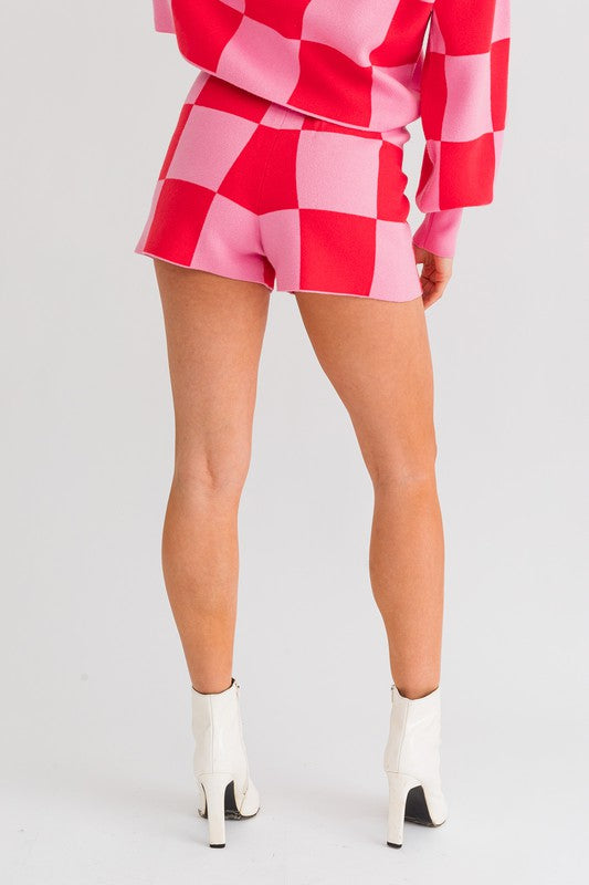 LE LIS Checkered Sweater Shorts